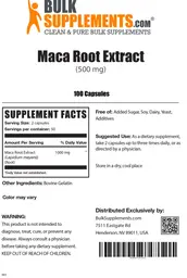 Label for Maca Root Extract (500 mg)