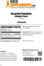 Label for Ascorbyl Palmitate (Vitamin C Ester) (500 mg)