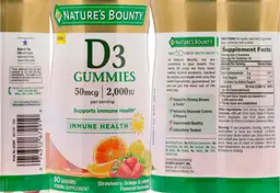 Label for D3 Gummies 50 mcg 2,000 IU