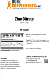Label for Zinc Citrate (150 mg)