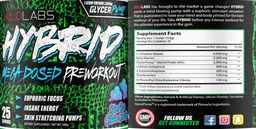 Label for Hybrid Mega Dosed Preworkout Blue Ras Cotton Candy