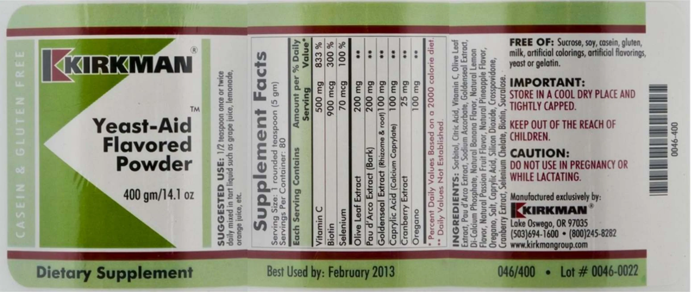 Label for Yeast-Aid Flavored Powder