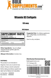 Label for Vitamin D3 Softgels 125 mcg