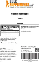 Label for Vitamin D3 125 mcg