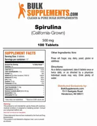 Label for Spirulina Powder (California-Grown) 500 mg