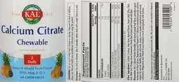 Label for Calcium Citrate Chewable Natural Mixed Fruit Flavor