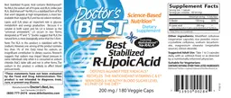 Label for Best Stabilized R-Lipoic Acid 200 mg