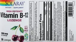 Label for High Potency Vitamin B-12 Lozenge 5000 mcg Natural Black Cherry Flavor