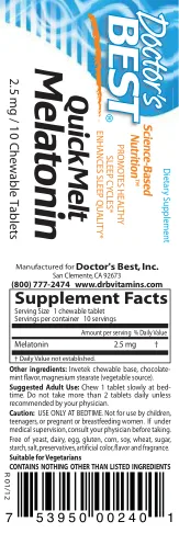 Label for Quick Melt Melatonin 2.5 mg