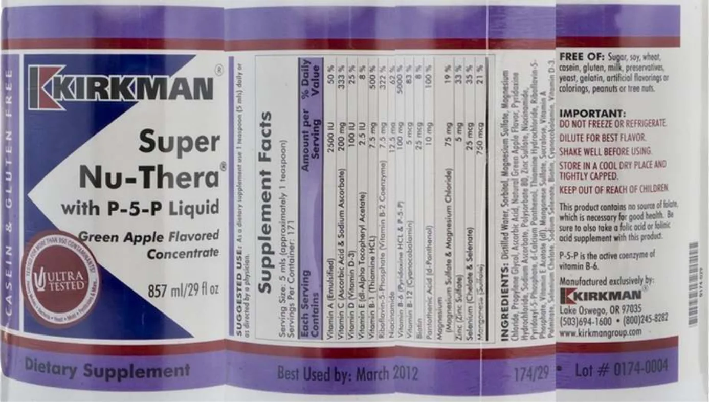 Label for Super Nu-There With P-5-P Liquid Green Apple Flavored Concentrate