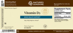Label for Vitamin D3