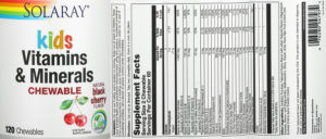 Label for Kids Vitamins & Minerals Chewable Natural Black Cherry Flavor