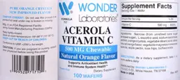 Label for Acerola Vitamin C 500 mg Chewable Natural Orange Flavor