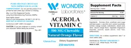 Label for Acerola Vitamin C 500 mg Chewable Natural Orange Flavor