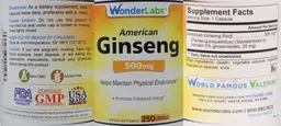 Label for American Ginseng 500 mg