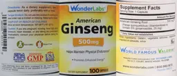 Label for American Ginseng 500 mg
