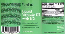 Label for Liquid Vitamin D3 with K2