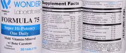 Label for Formula 75 Multi Vitamin-Mineral