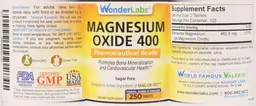 Label for Magnesium Oxide 400