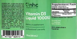 Label for Vitamin D3 Liquid 1000 IU