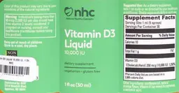 Label for Vitamin D3 Liquid 10,000 IU
