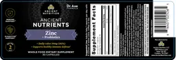 Label for Ancient Nutrients Zinc + Probiotics 20 mg