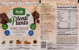 Label for PlentiPlants Creamy Chocolate