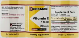 Label for Vitamin E 100 IU