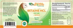 Label for Betaine HCL 650 mg + Pepsin