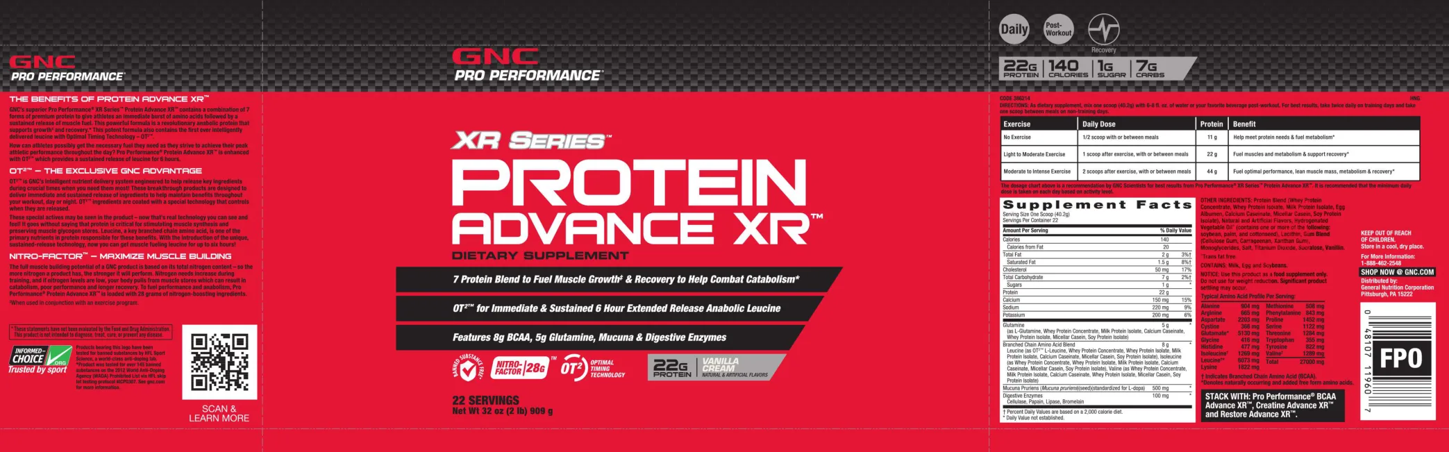 Label for Protein Advance XR Vanilla Cream