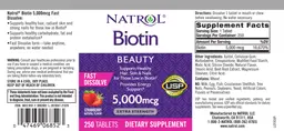 Label for Biotin 5,000 mcg Fast Dissolve Strawberry Natural Flavor