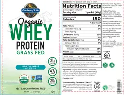 Label for Organic Whey Protein Grass Fed
