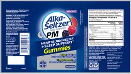 Label for Alka-Seltzer PM Gummies Mixed Berry
