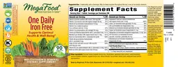 Label for One Daily Iron Free