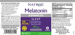 Label for Advanced Sleep Melatonin 10 mg Time Release