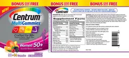 Label for Centrum MultiGummies Women 50+ Assorted Natural Fruit Flavors
