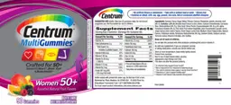 Label for Centrum MultiGummies Women 50+ Assorted Natural Fruit Flavors