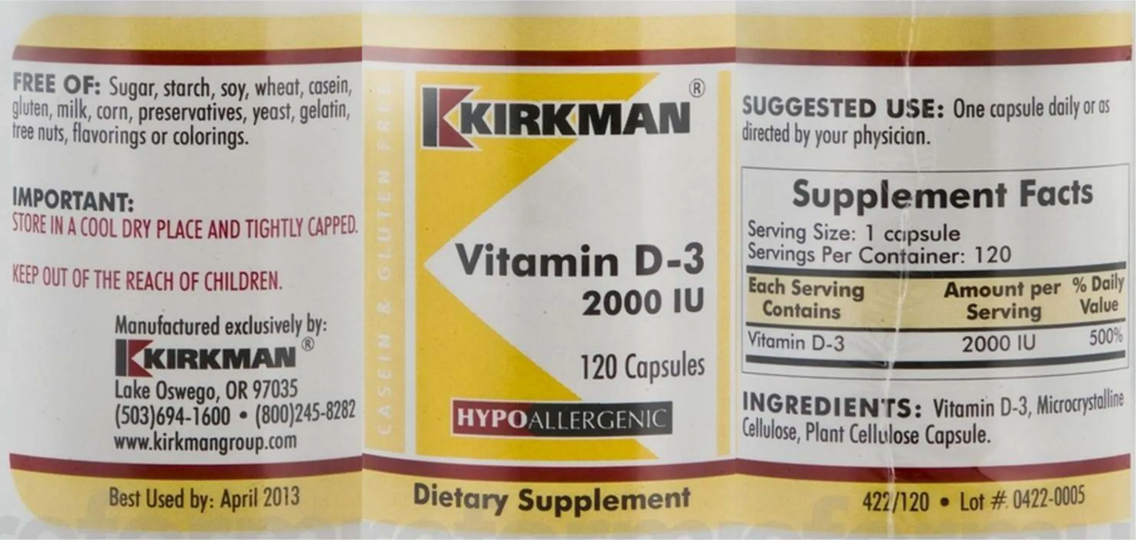 Label for Vitamin D-3 2000 IU