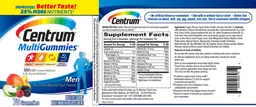 Label for Centrum MultiGummies Men Assorted Natural Fruit Flavors