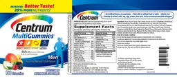 Label for Centrum MultiGummies Men Assorted Natural Fruit Flavors