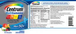Label for Centrum MultiGummies Men 50+ Assorted Natural Fruit Flavors