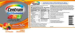 Label for Centrum MultiGummies Adults 50+ Assorted Natural Fruit Flavors
