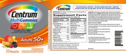 Label for Centrum MultiGummies Adults 50+ Assorted Natural Fruit Flavors