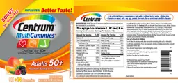 Label for Centrum MultiGummies Adults 50+ Assorted Natural Fruit Flavors