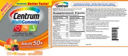 Label for Centrum MultiGummies Adults 50+ Assorted Natural Fruit Flavors