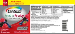 Label for Centrum Fresh & Fruity Chewables Adults 50+ Mixed Berry