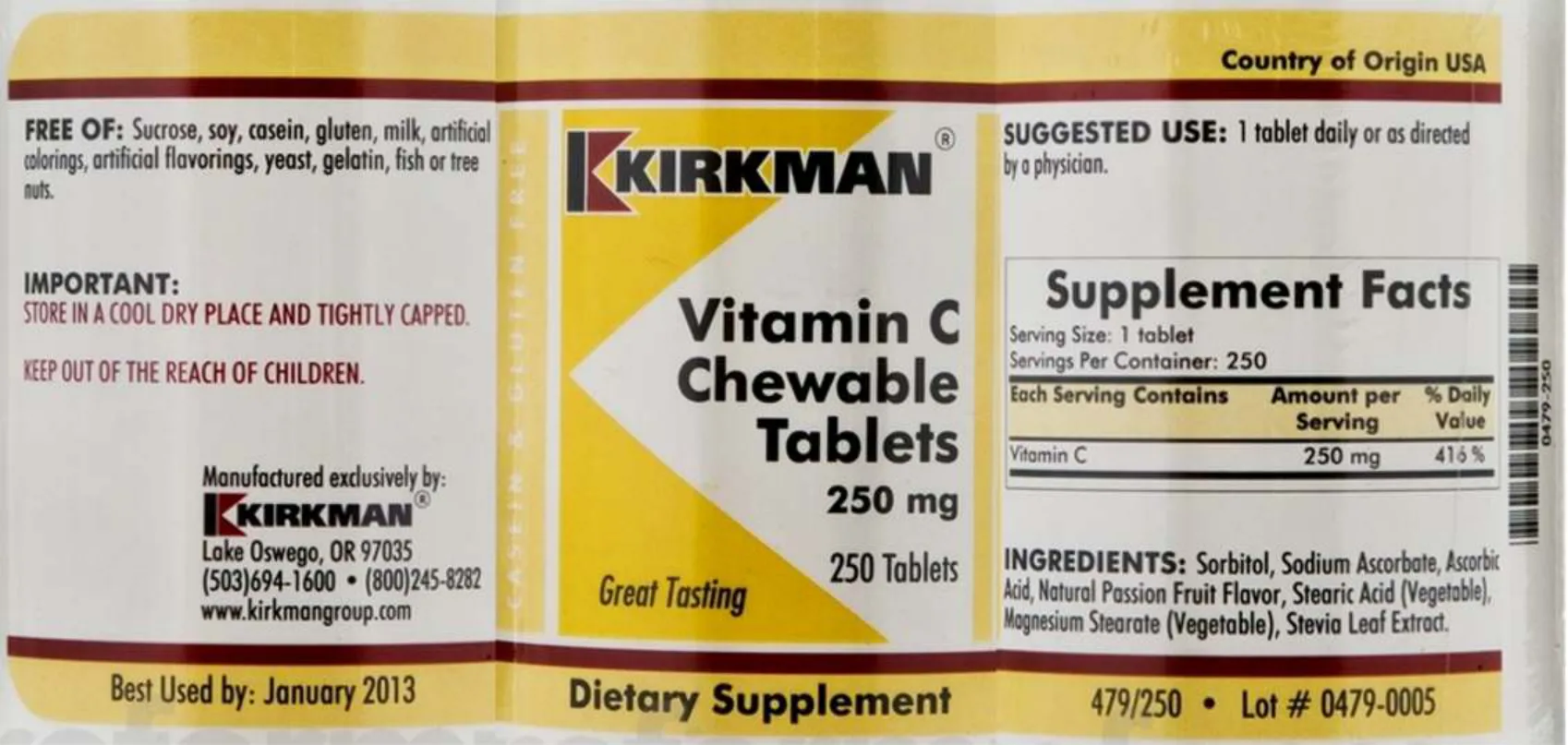 Label for Vitamin C Chewable Tablets 250 mg