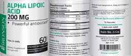 Label for Alpha Lipoic Acid 200 mg