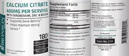 Label for Calcium Citrate 400 mg
