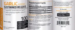 Label for Garlic 600 mg Sustained Release